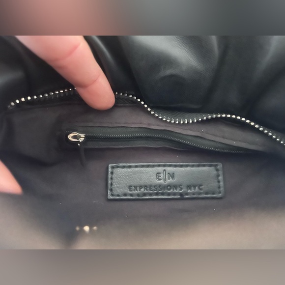 Expressions NYC Vegan Leather Black Crossbody Puff Clutch Purse with Chain - Picture 8 of 10